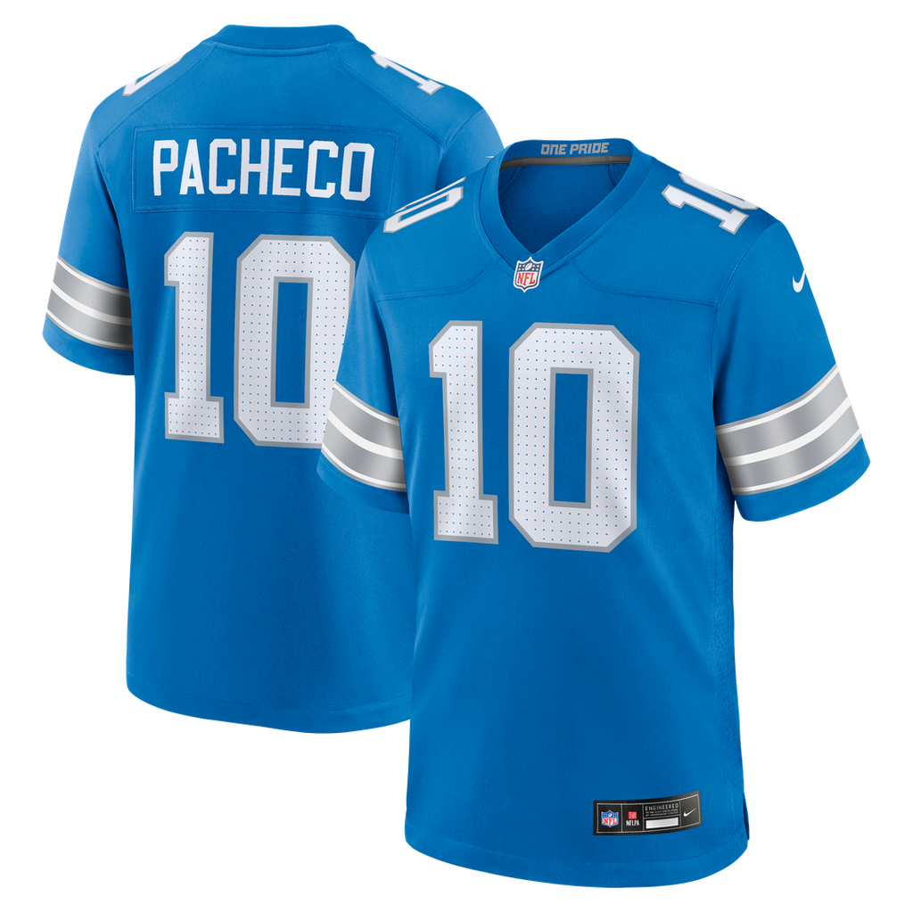 Isiah Pacheco Detroit Lions Nike Team Game Jersey - Blue Official NFL Team Apparel Football Fan Gear