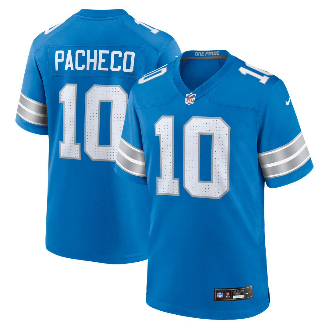 Isiah Pacheco Detroit Lions Nike Team Game Jersey - Blue Official NFL Team Apparel Football Fan Gear