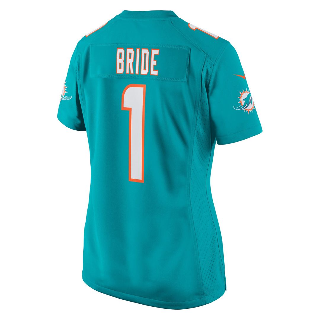 Number 1 Bride Miami Dolphins Nike Women's Game Jersey - Aqua Official NFL Team Apparel Football Fan Gear