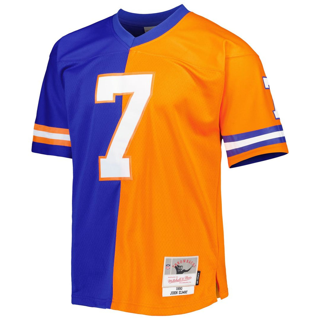 John Elway Denver Broncos Mitchell & Ness 1990 Split Legacy Replica Jersey - Royal/Orange Official NFL Team Apparel Football Fan Gear