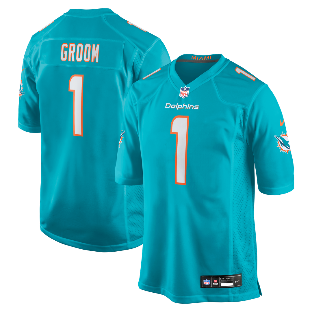Number 1 Groom Miami Dolphins Nike Game Jersey - Aqua Official NFL Team Apparel Football Fan Gear