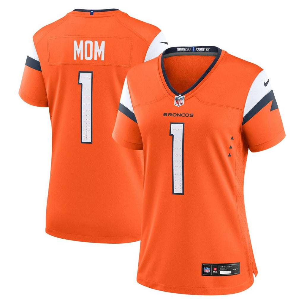 Denver Broncos Nike Women's #1 Mom Game Jersey - Orange Official NFL Team Apparel Football Fan Gear