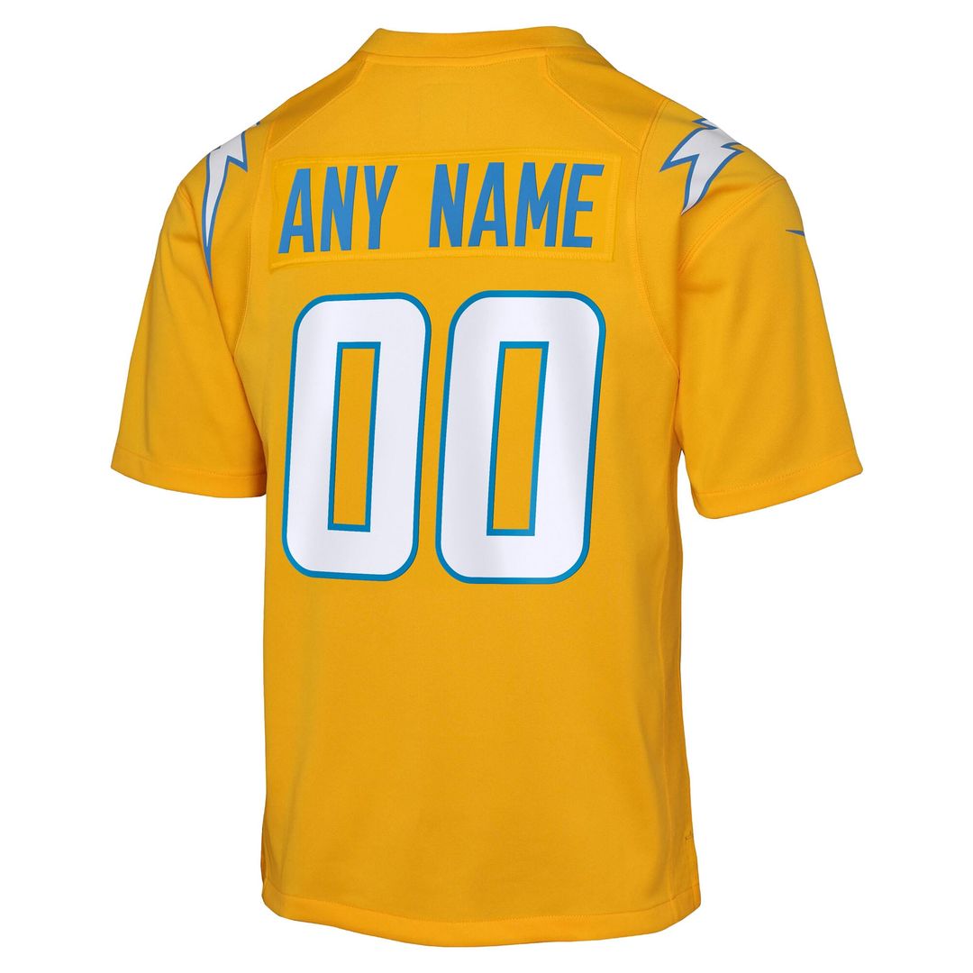 Los Angeles Chargers Nike Youth Alternate Charger Power Game Custom Jersey - Gold Official NFL Team Apparel Football Fan Gear