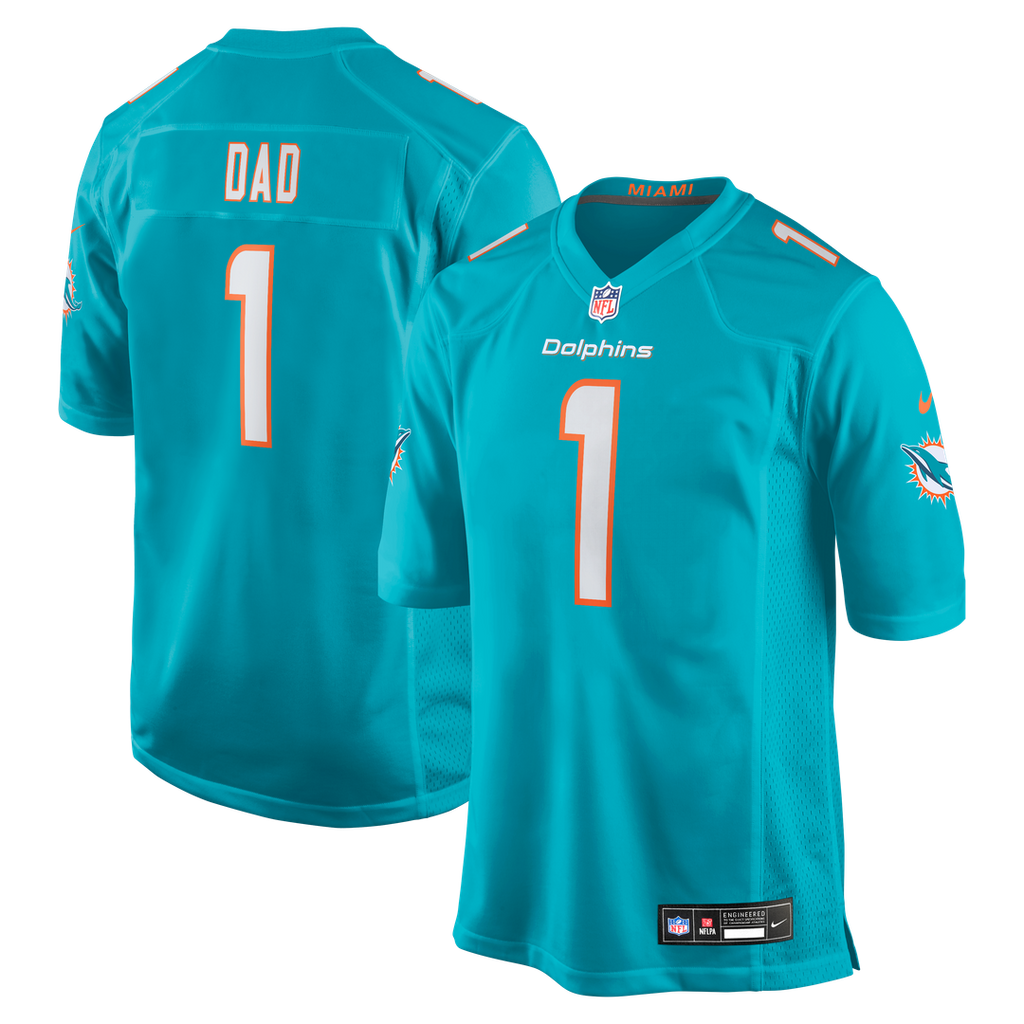 Number 1 Dad Miami Dolphins Nike Game Jersey - Aqua Official NFL Team Apparel Football Fan Gear