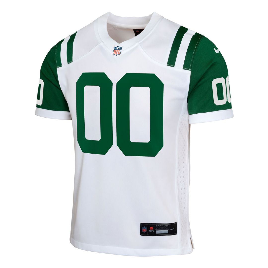 New York Jets Nike Youth Classic Alternate Custom Replica Jersey - White Official NFL Team Apparel Football Fan Gear