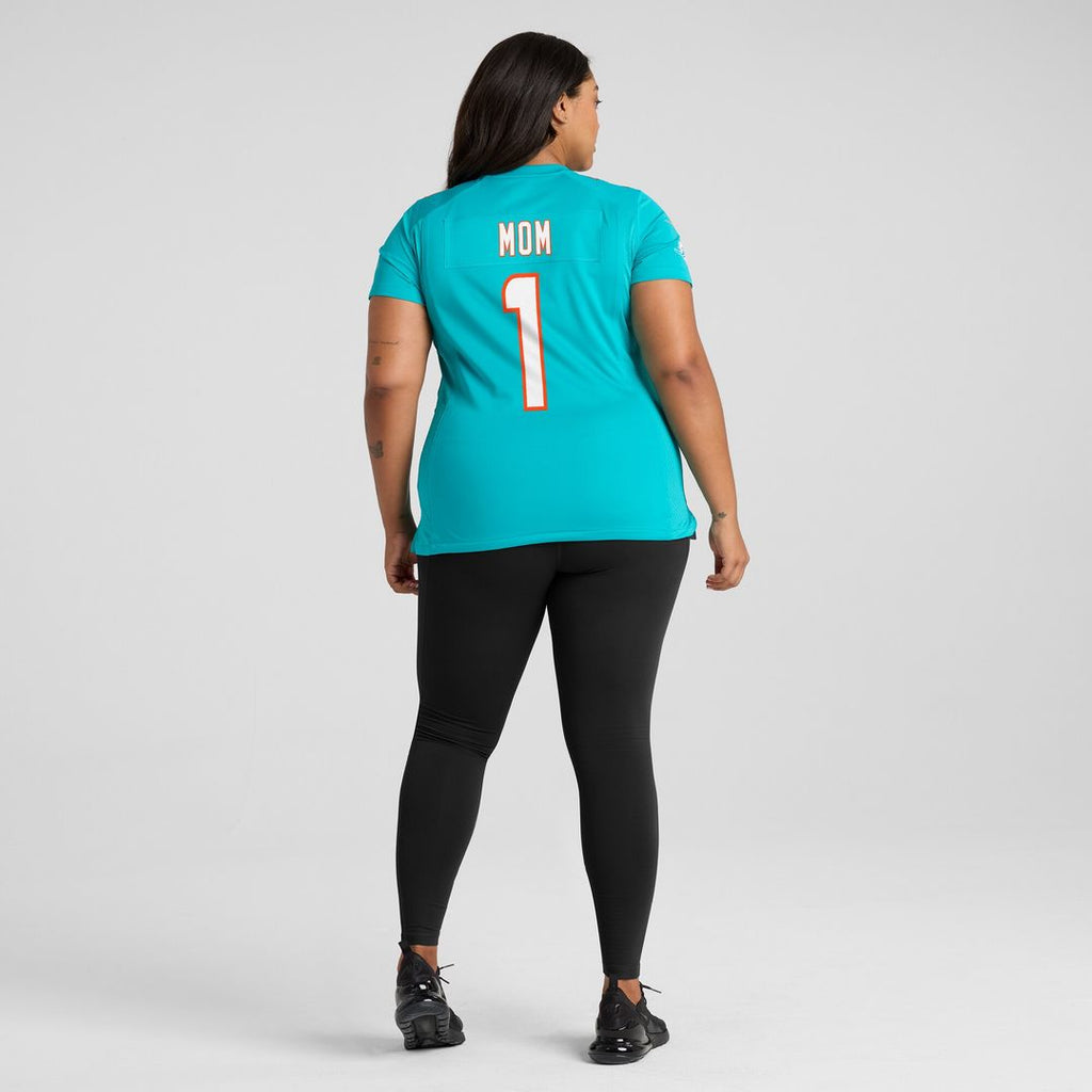 Number 1 Mom Miami Dolphins Nike Women's Game Jersey - Aqua Official NFL Team Apparel Football Fan Gear