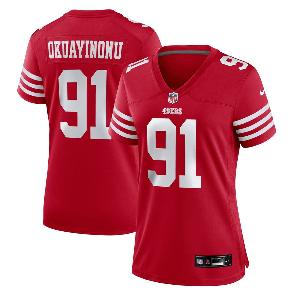 Sam Okuayinonu San Francisco 49ers Nike Women's Team Game Jersey - Scarlet Official NFL Team Apparel Football Fan Gear