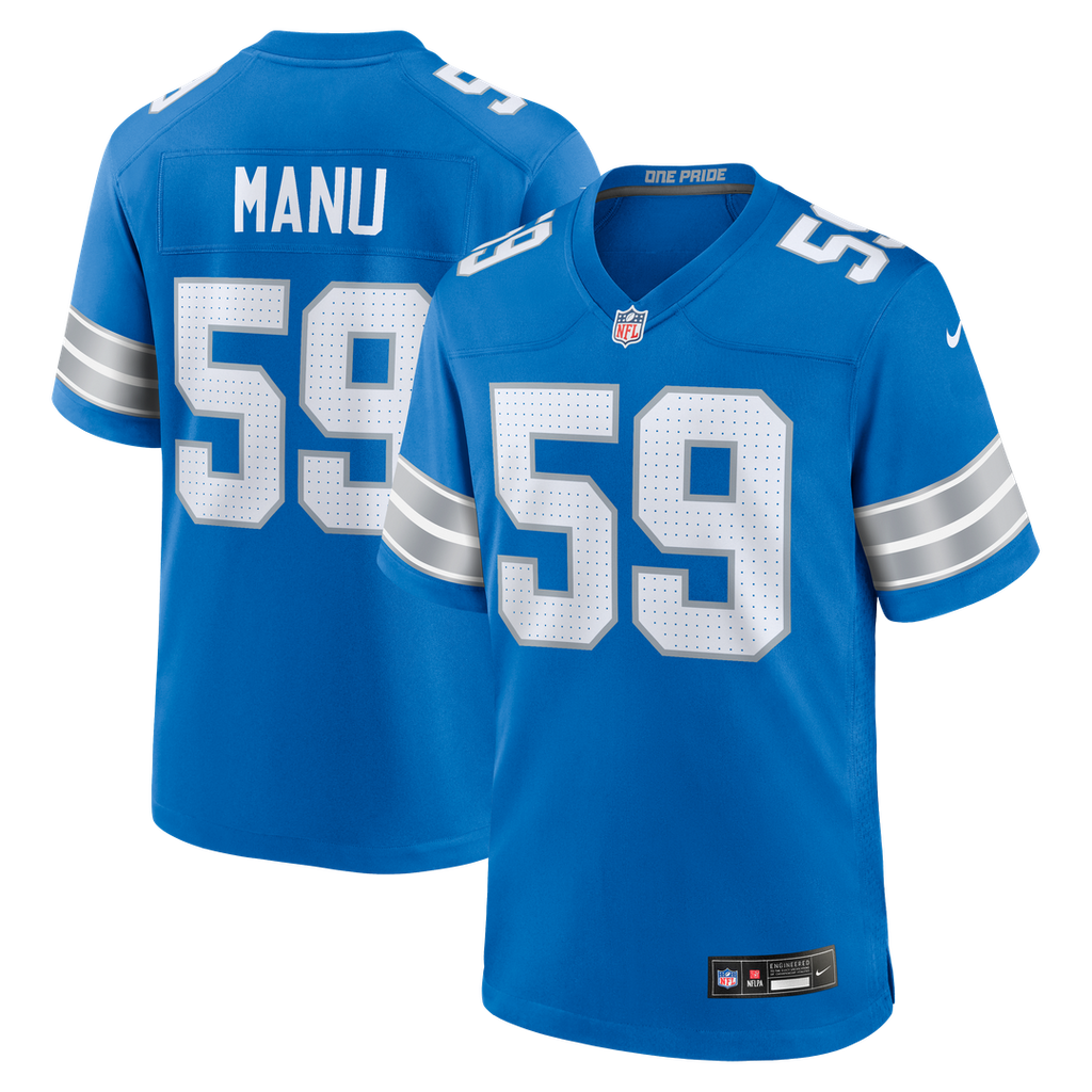 Giovanni Manu Detroit Lions Nike Team Game Jersey - Blue Official NFL Team Apparel Football Fan Gear