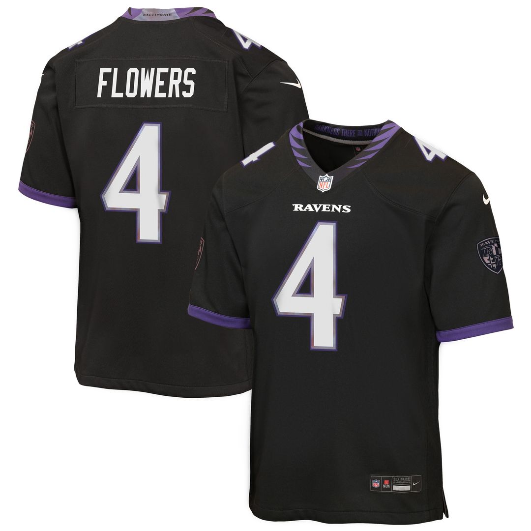 Zay Flowers Baltimore Ravens Nike Youth Alternate Game Jersey - Black Official NFL Team Apparel Football Fan Gear