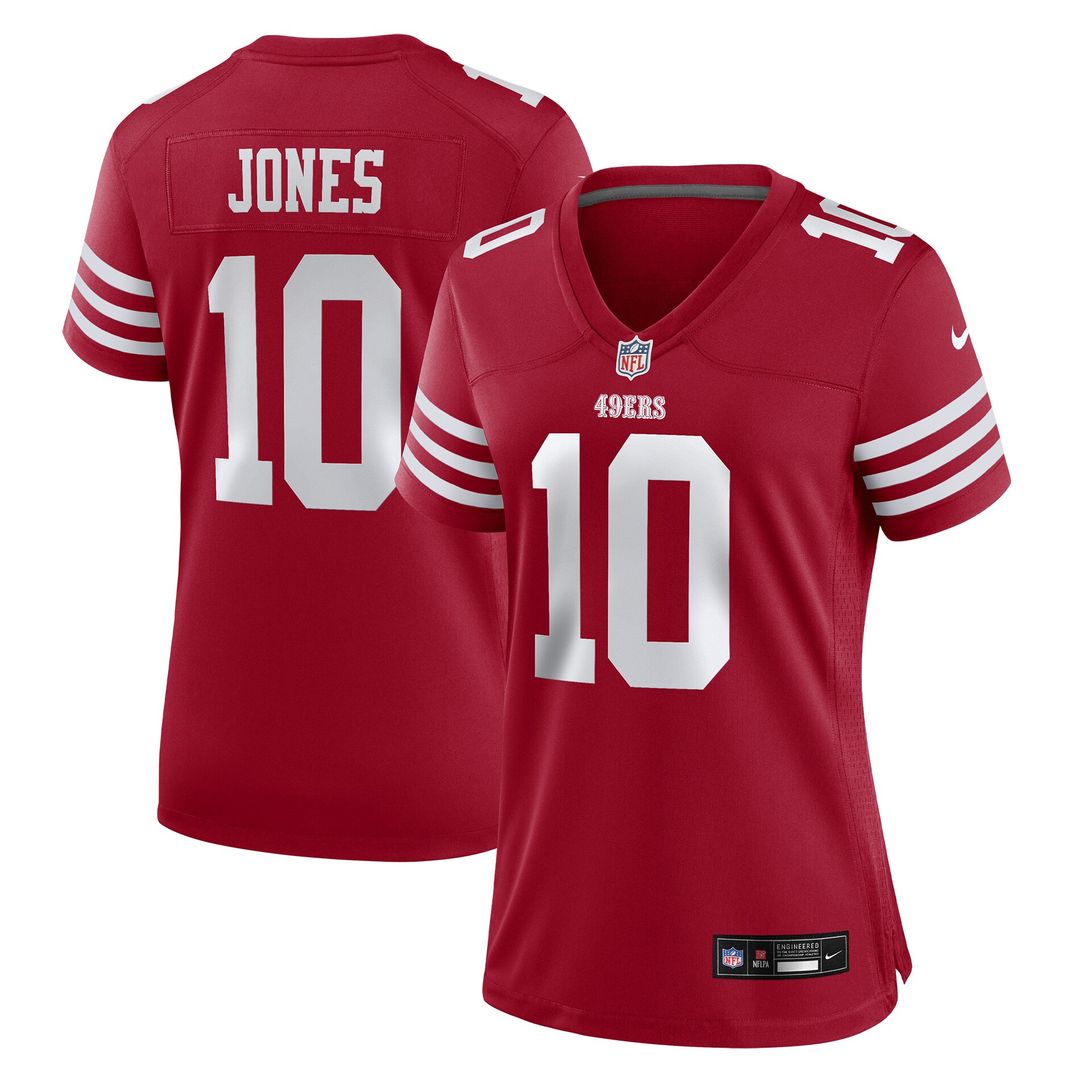 Mac Jones San Francisco 49ers Nike Women's Team Game Jersey - Scarlet Official NFL Team Apparel Football Fan Gear