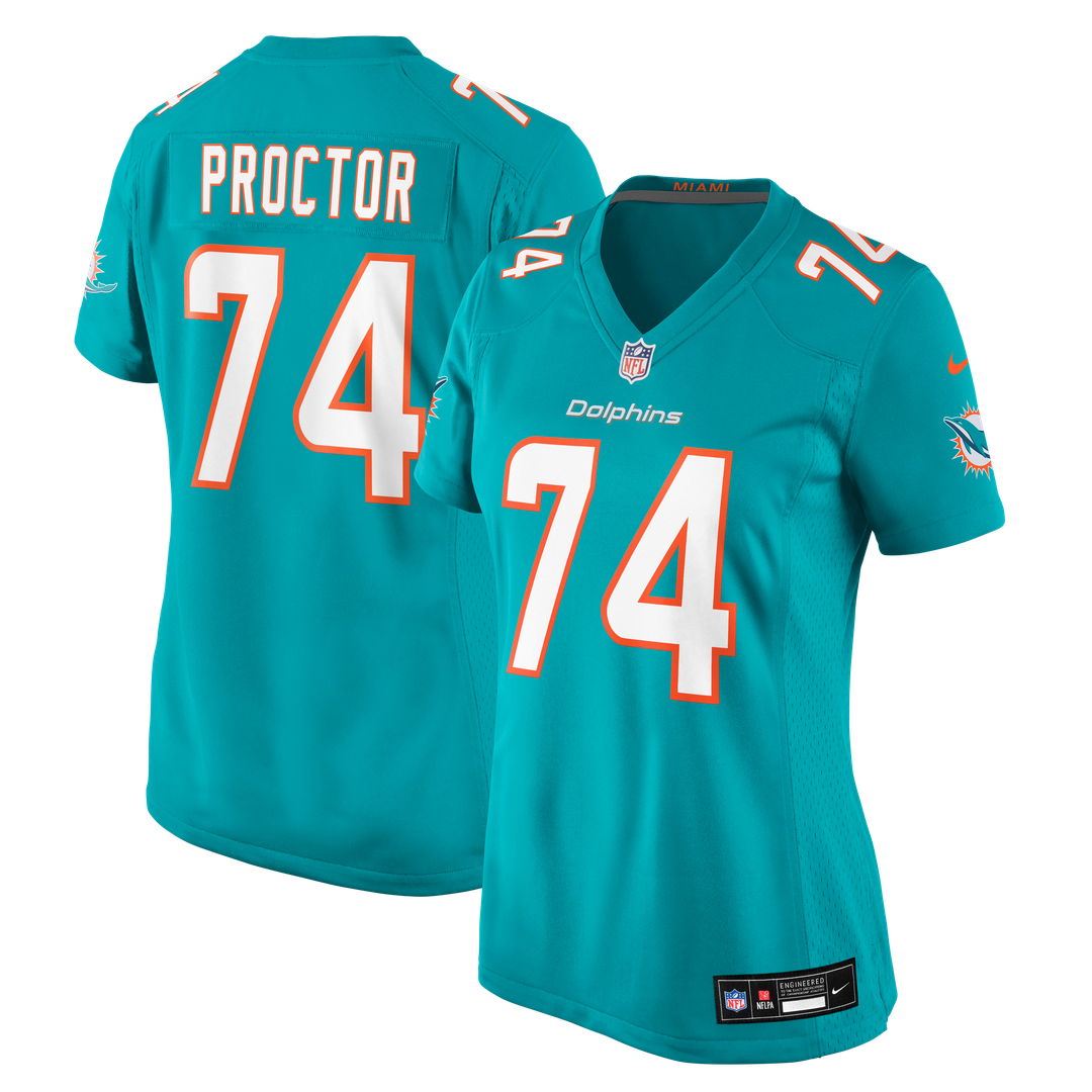 Kadyn Proctor Miami Dolphins Nike Women's Team Game Jersey - Aqua Official NFL Team Apparel Football Fan Gear