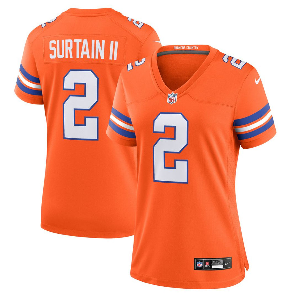 Patrick Surtain II Denver Broncos Nike Women's Mile High Collection 1977 Throwback Player Game Jersey - Orange Official NFL Team Apparel Football Fan