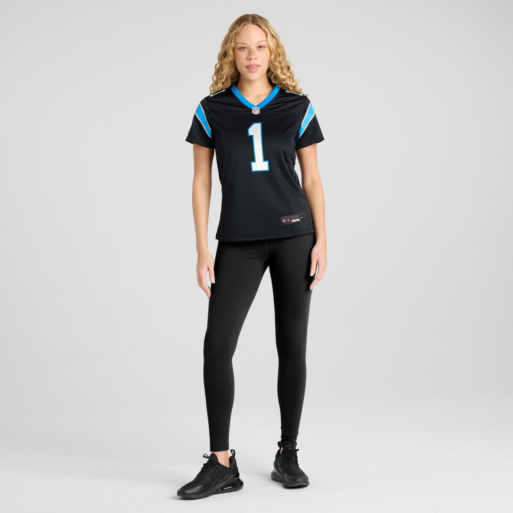 Number 1 Bride Carolina Panthers Nike Women's Game Jersey - Black Official NFL Team Apparel Football Fan Gear