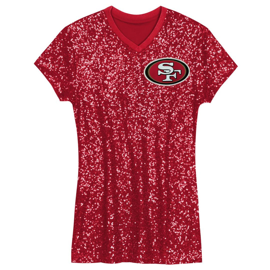 Christian McCaffrey San Francisco 49ers Girls Youth Sequin Player Name & Number V-Neck Dress - Scarlet NFL Fan Gear Popular Style