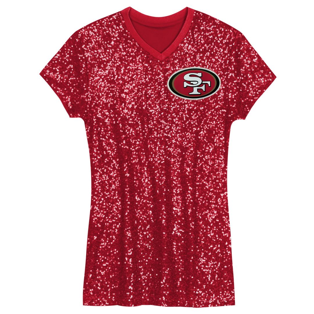 Christian McCaffrey San Francisco 49ers Girls Youth Sequin Player Name & Number V-Neck Dress - Scarlet NFL Fan Gear Popular Style