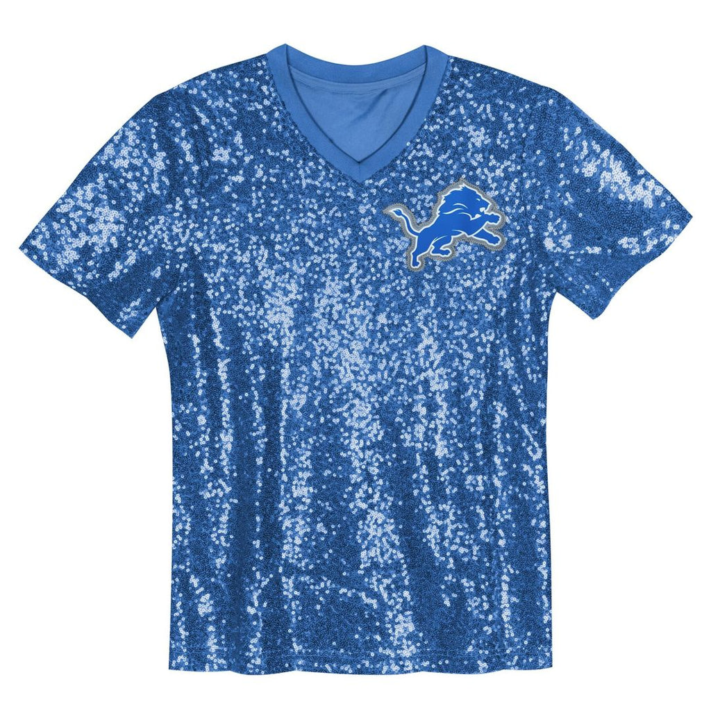 Aidan Hutchinson Detroit Lions Girls Youth Sequin V-Neck Fashion Jersey - Blue Official NFL Team Apparel Football Fan Gear