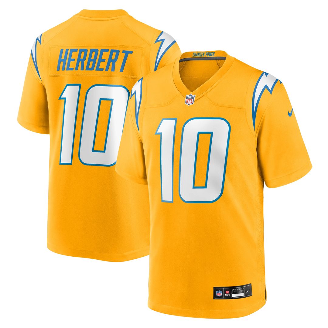 Justin Herbert Los Angeles Chargers Nike Youth Alternate Charger Power Game Player Jersey - Gold Official NFL Team Apparel Football Fan Gear