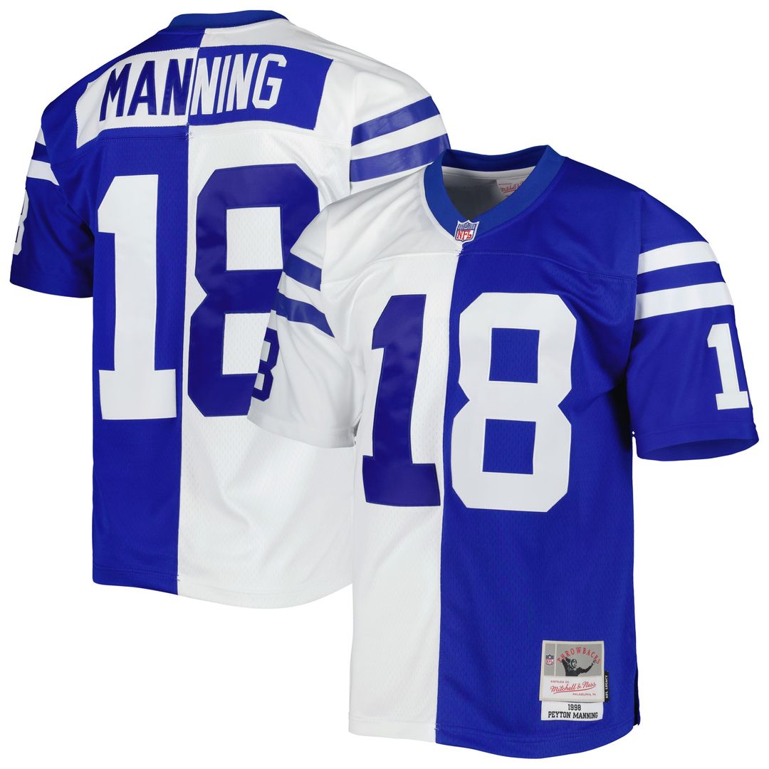 Peyton Manning Indianapolis Colts Mitchell & Ness 1998 Split Legacy Replica Jersey - Royal/White Official NFL Team Apparel Football Fan Gear