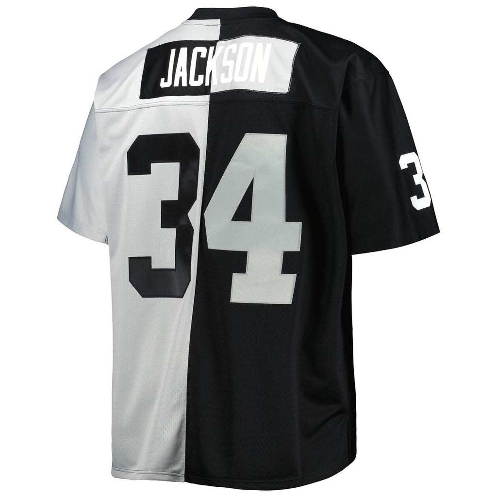 Bo Jackson Las Vegas Raiders Mitchell & Ness Big & Tall Split Legacy Retired Player Replica Jersey - Black/Silver Official NFL Team Apparel Football F