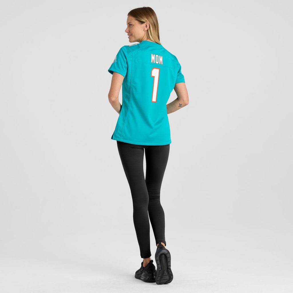 Number 1 Mom Miami Dolphins Nike Women's Game Jersey - Aqua Official NFL Team Apparel Football Fan Gear