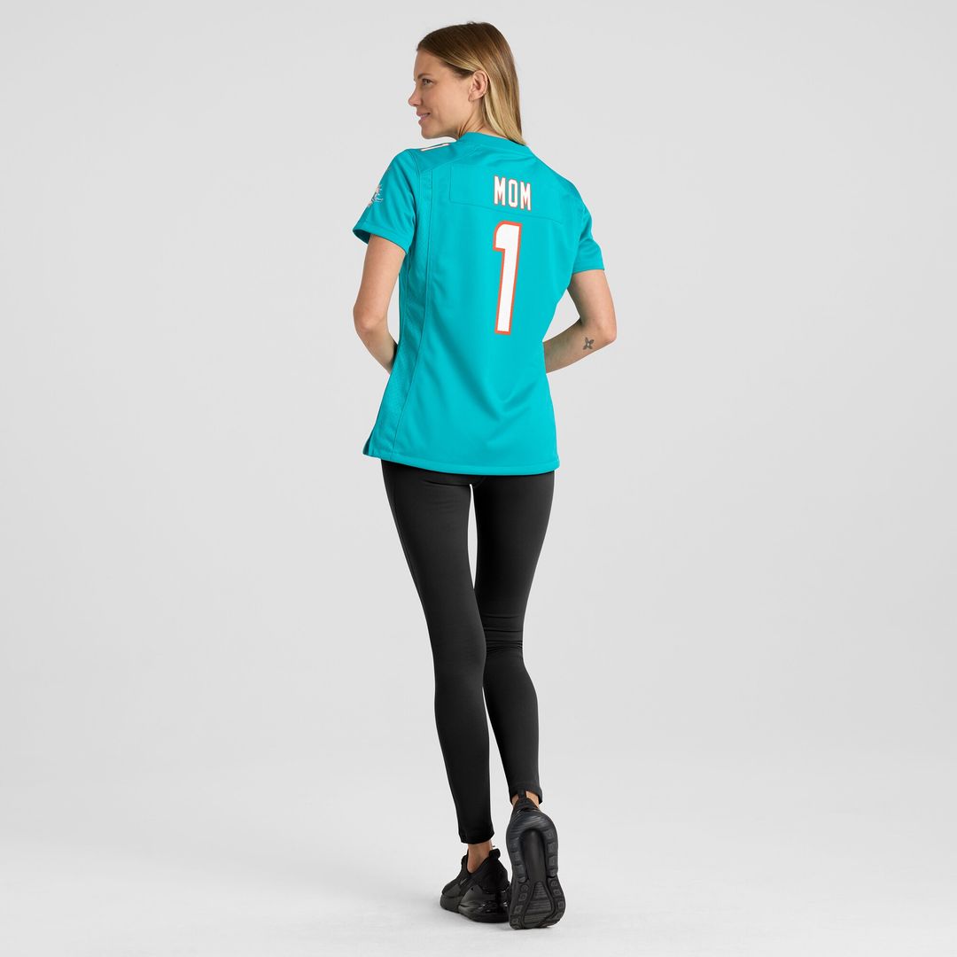 Number 1 Mom Miami Dolphins Nike Women's Game Jersey - Aqua Official NFL Team Apparel Football Fan Gear