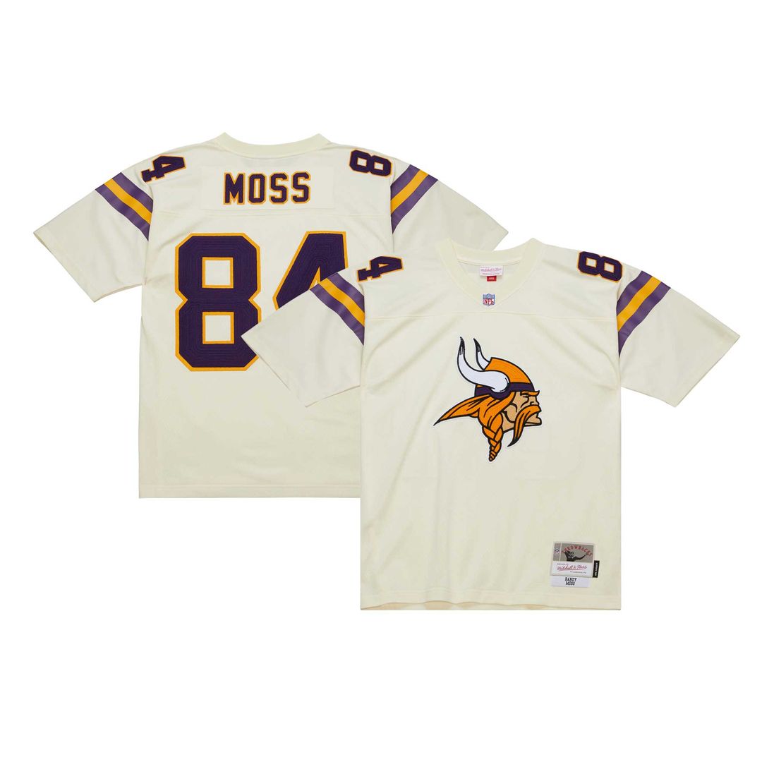 Randy Moss Minnesota Vikings Mitchell & Ness Chainstitch Legacy Jersey - Cream Official NFL Team Apparel Football Fan Gear