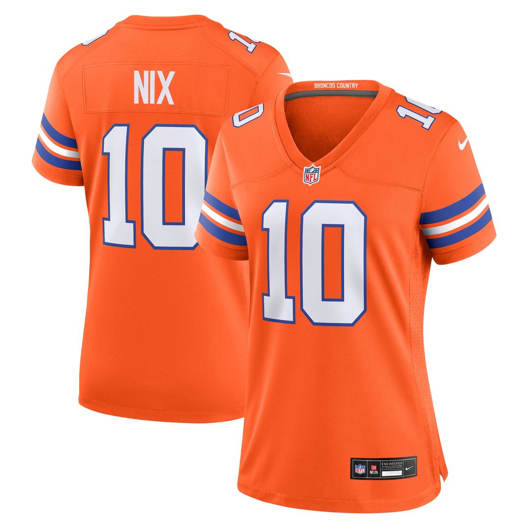 Bo Nix Denver Broncos Nike Women's Mile High Collection 1977 Throwback Player Game Jersey - Orange Official NFL Team Apparel Football Fan Gear