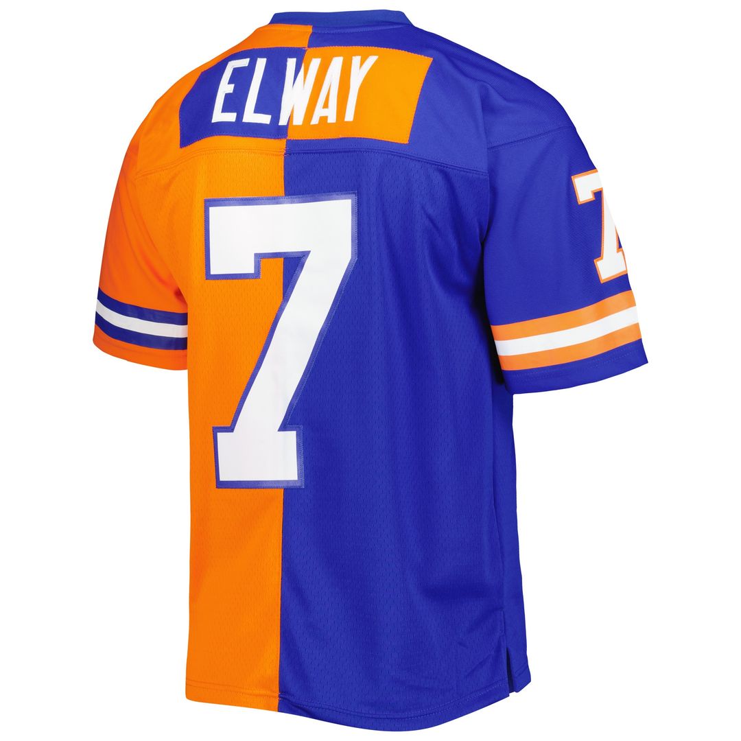 John Elway Denver Broncos Mitchell & Ness 1990 Split Legacy Replica Jersey - Royal/Orange Official NFL Team Apparel Football Fan Gear
