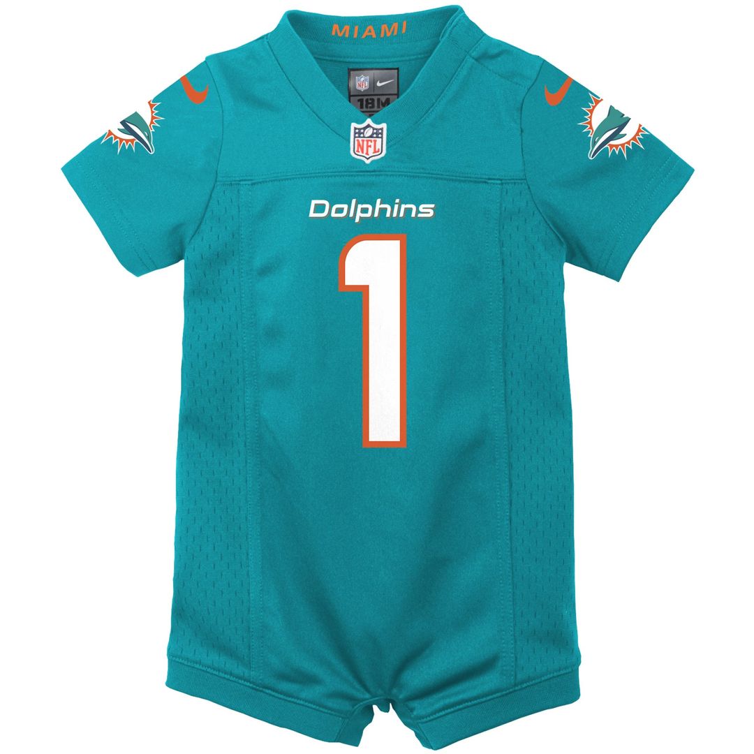 Tua Tagovailoa Miami Dolphins Nike Newborn & Infant Game Romper Jersey - Aqua Official NFL Team Apparel Football Fan Gear