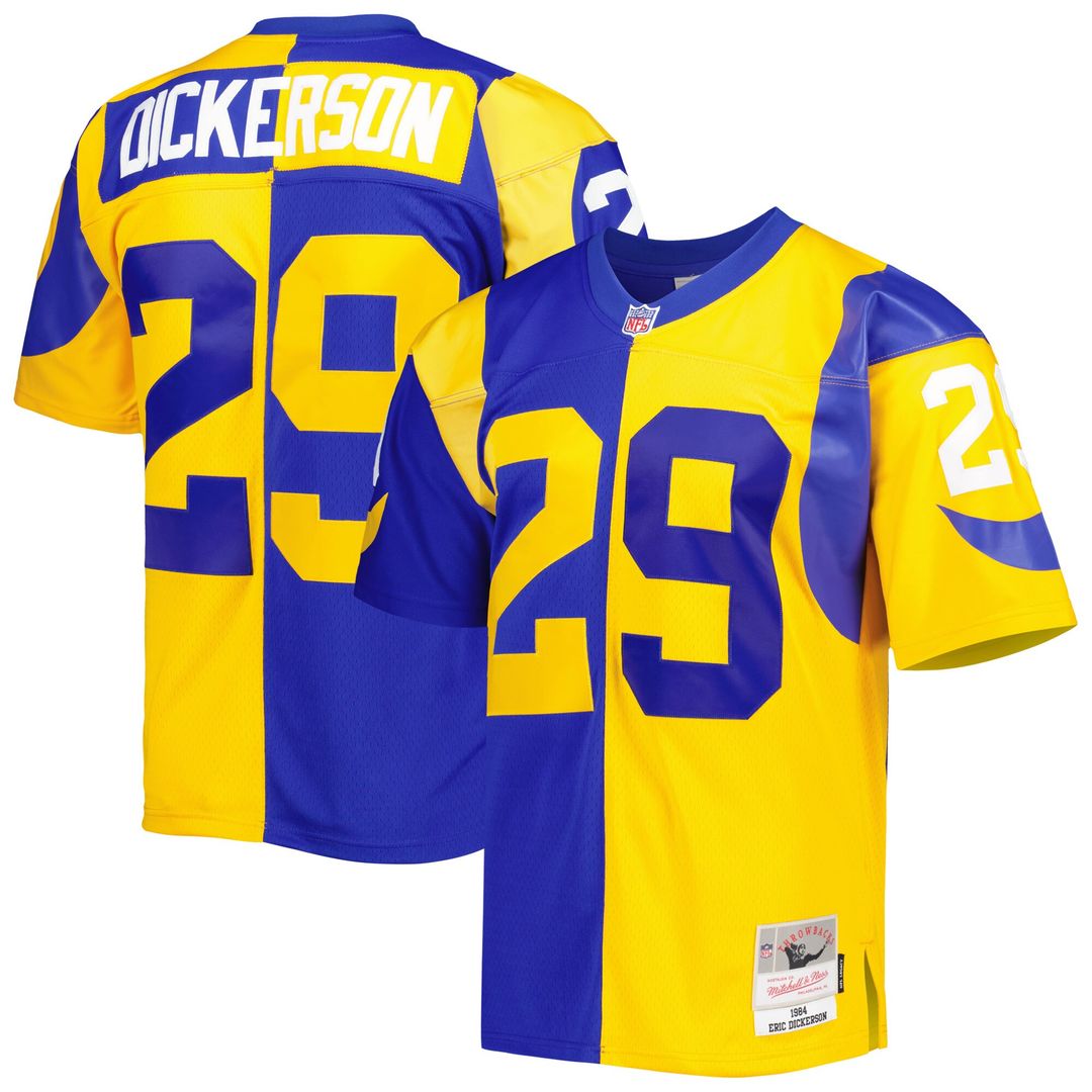 Eric Dickerson Los Angeles Rams Mitchell & Ness 1984 Split Legacy Replica Jersey - Royal/Gold Official NFL Team Apparel Football Fan Gear