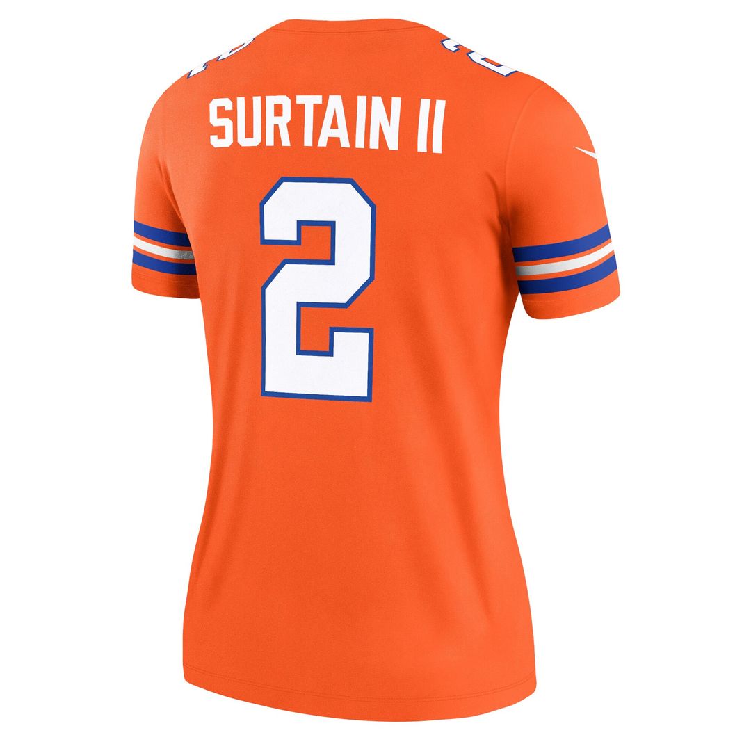 Patrick Surtain II Denver Broncos Nike Women's Alternate Legend Player Performance Top - Mile High Collection 1977 Throwback Orange NFL Fan Gear Popul