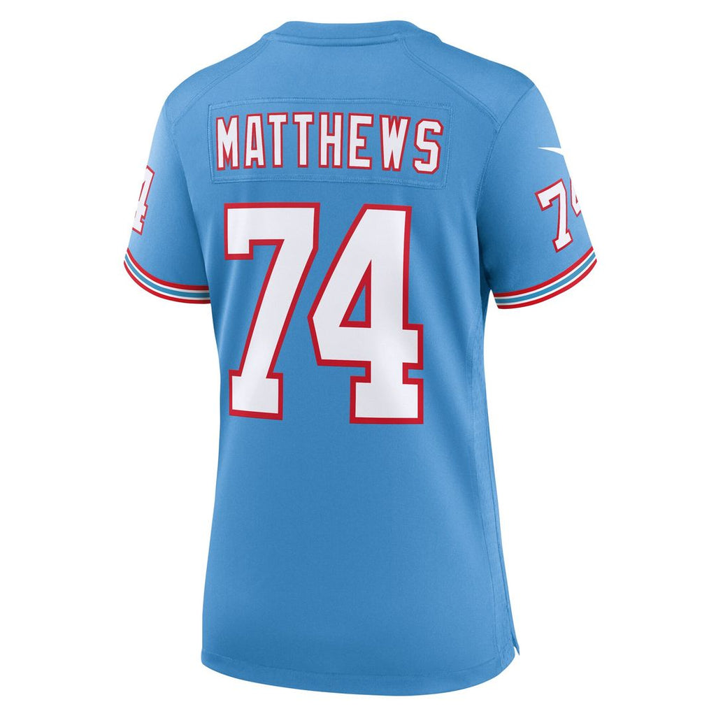 Bruce Matthews Tennessee Titans Nike Women's Oilers Throwback Retired Player Game Jersey - Light Blue Official NFL Team Apparel Football Fan Gear