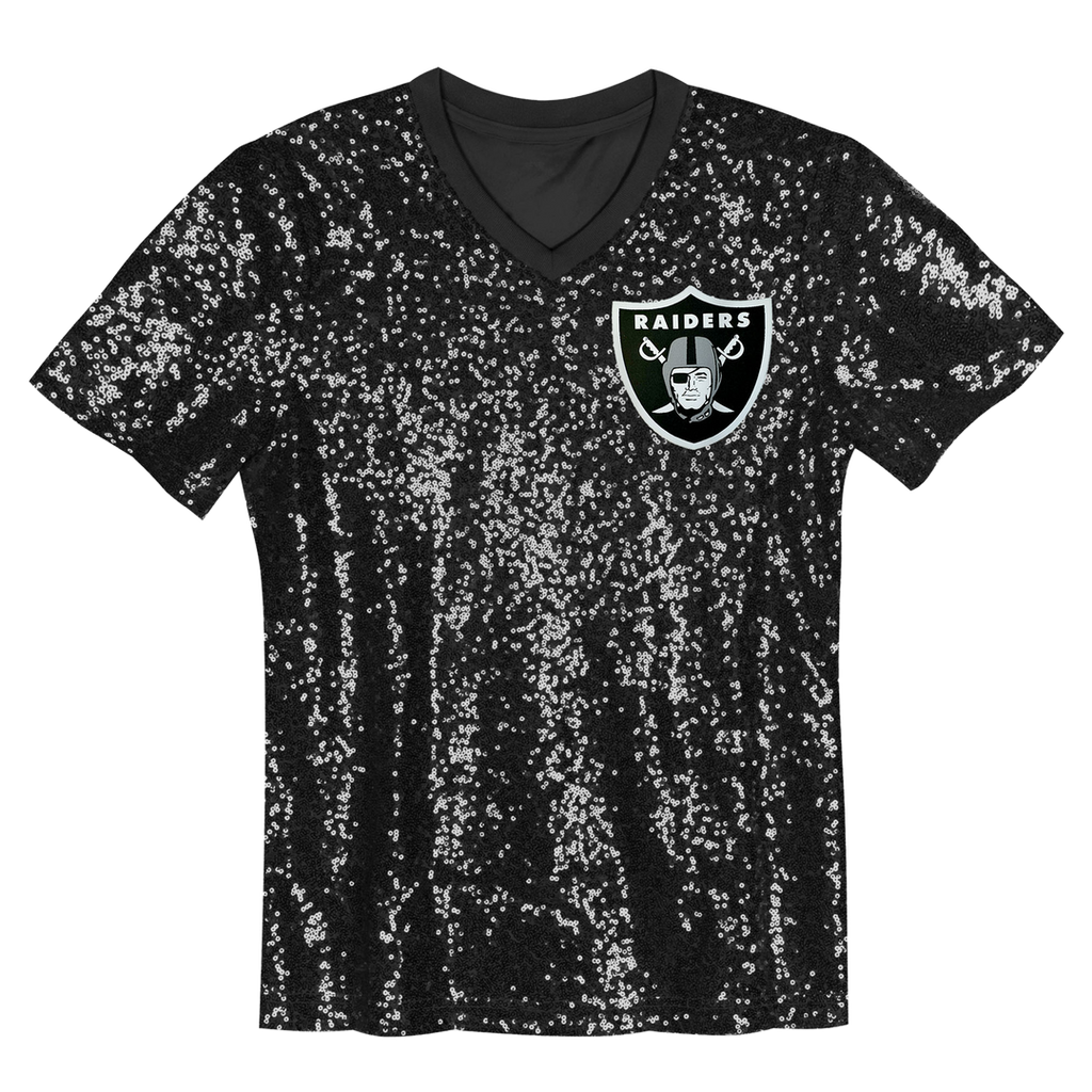 Maxx Crosby Las Vegas Raiders Girls Youth Sequin V-Neck Fashion Jersey - Black Official NFL Team Apparel Football Fan Gear