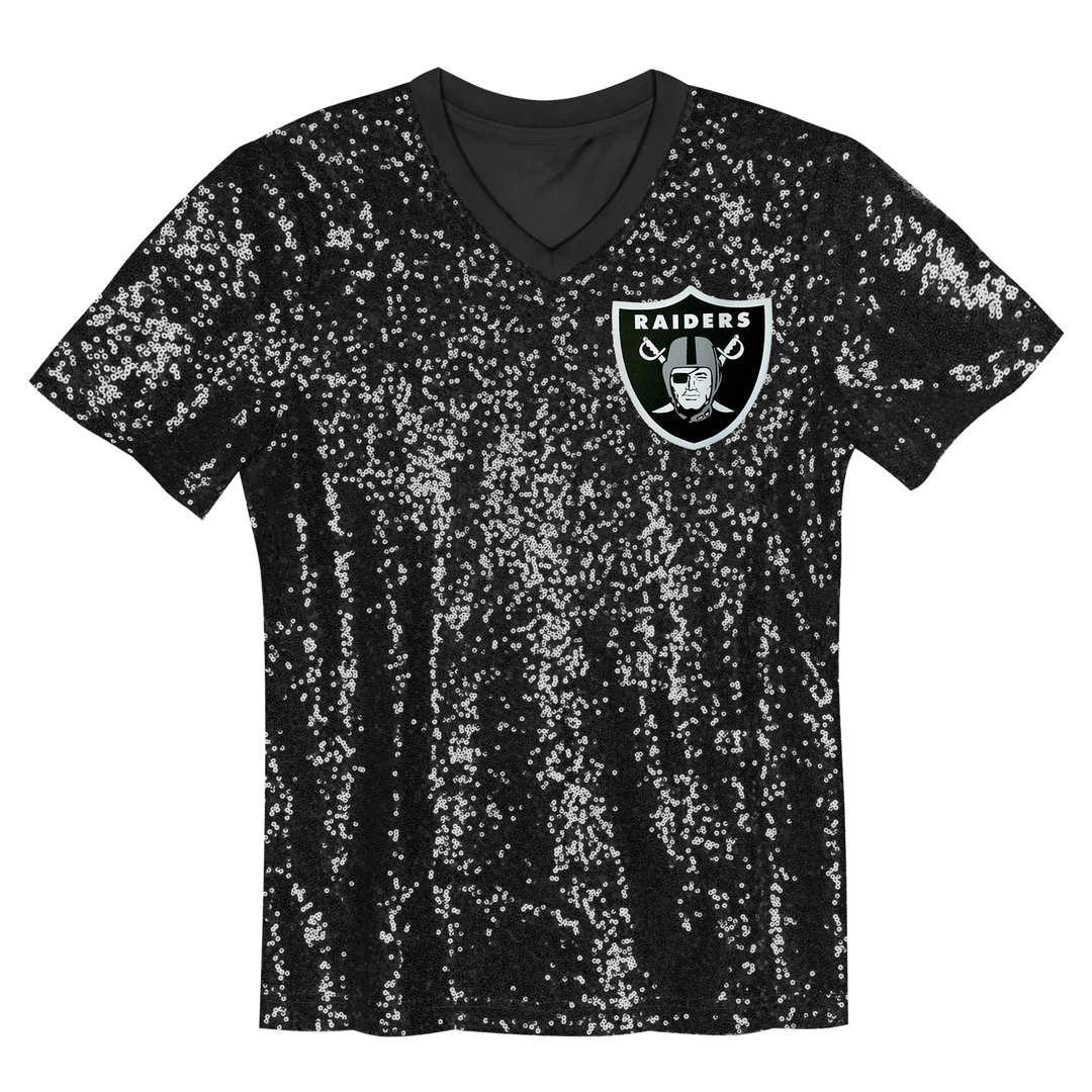 Maxx Crosby Las Vegas Raiders Girls Youth Sequin V-Neck Fashion Jersey - Black Official NFL Team Apparel Football Fan Gear