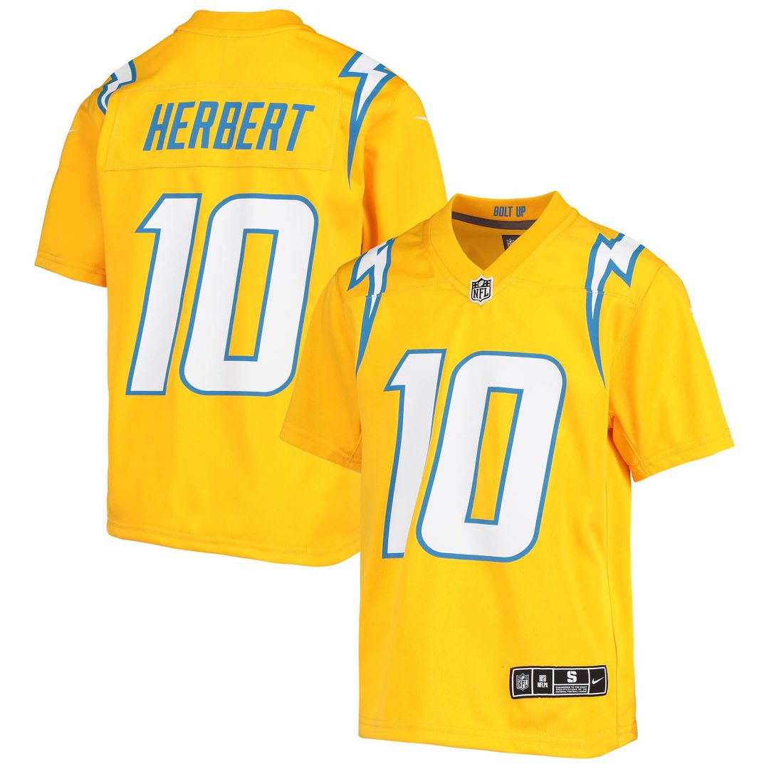 Justin Herbert Los Angeles Chargers Nike Youth Inverted Team Game Jersey - Gold Official NFL Team Apparel Football Fan Gear