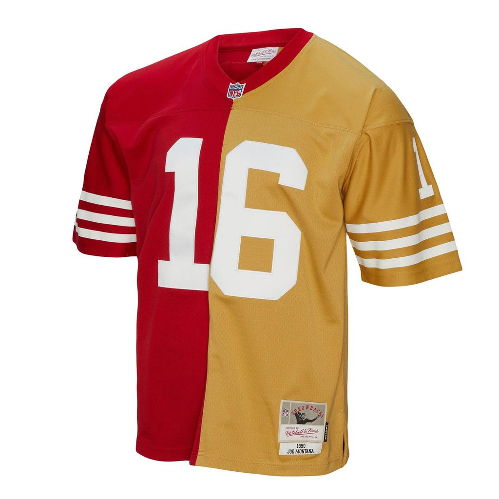 Joe Montana San Francisco 49ers Mitchell & Ness 1990 Split Legacy Replica Jersey - Scarlet/Gold Official NFL Team Apparel Football Fan Gear