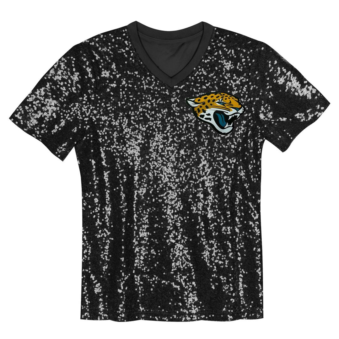 Trevor Lawrence Jacksonville Jaguars Girls Youth Sequin V-Neck Fashion Jersey - Black Official NFL Team Apparel Football Fan Gear