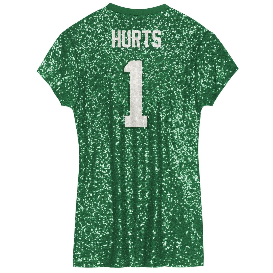 Jalen Hurts Philadelphia Eagles Girls Youth Sequin Player Name & Number V-Neck Dress - Kelly Green NFL Fan Gear Popular Style
