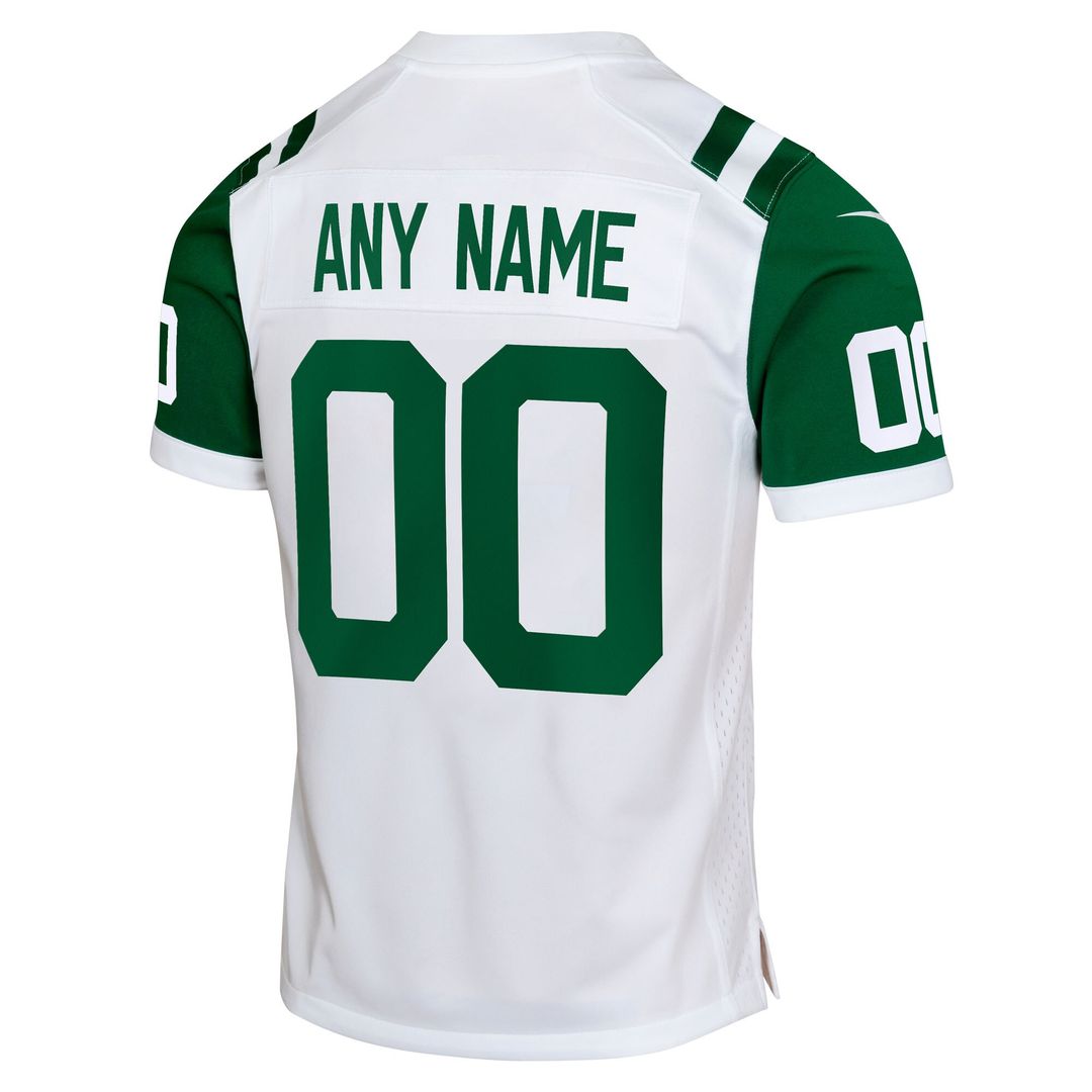New York Jets Nike Youth Classic Alternate Custom Replica Jersey - White Official NFL Team Apparel Football Fan Gear