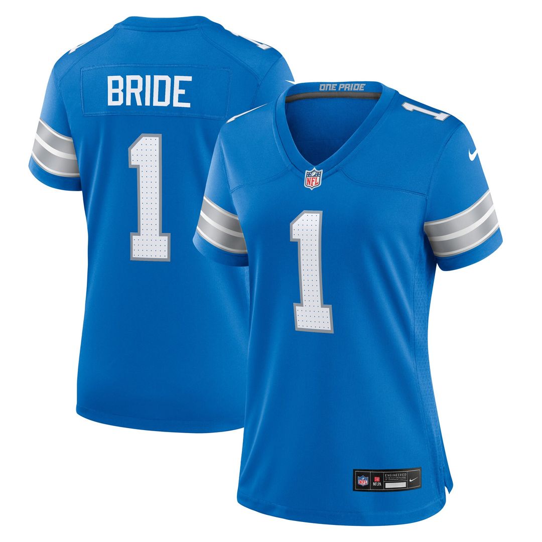 Number 1 Bride Detroit Lions Nike Women's Game Jersey - Blue Official NFL Team Apparel Football Fan Gear