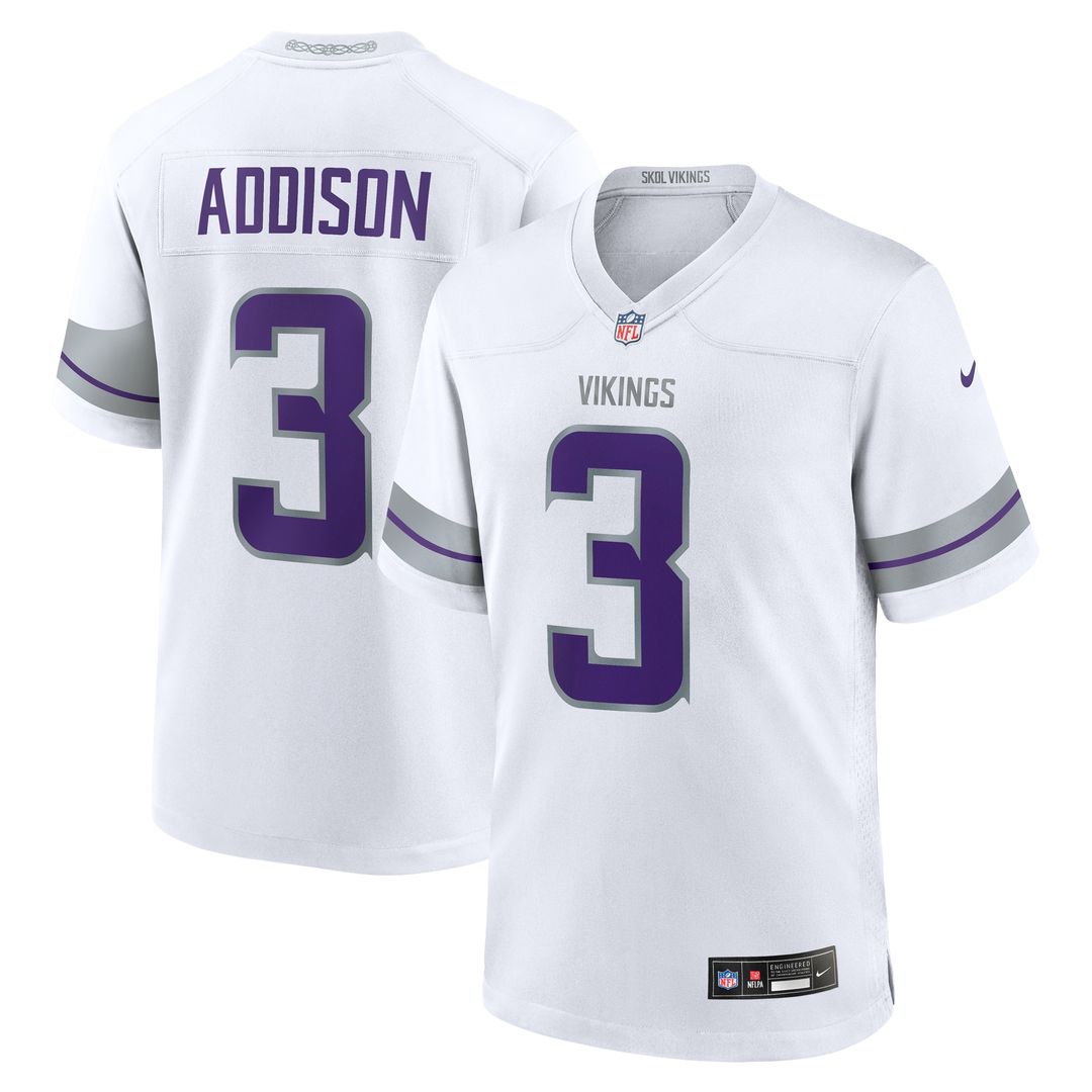 Jordan Addison Minnesota Vikings Nike Alternate Game Player Jersey - White Official NFL Team Apparel Football Fan Gear