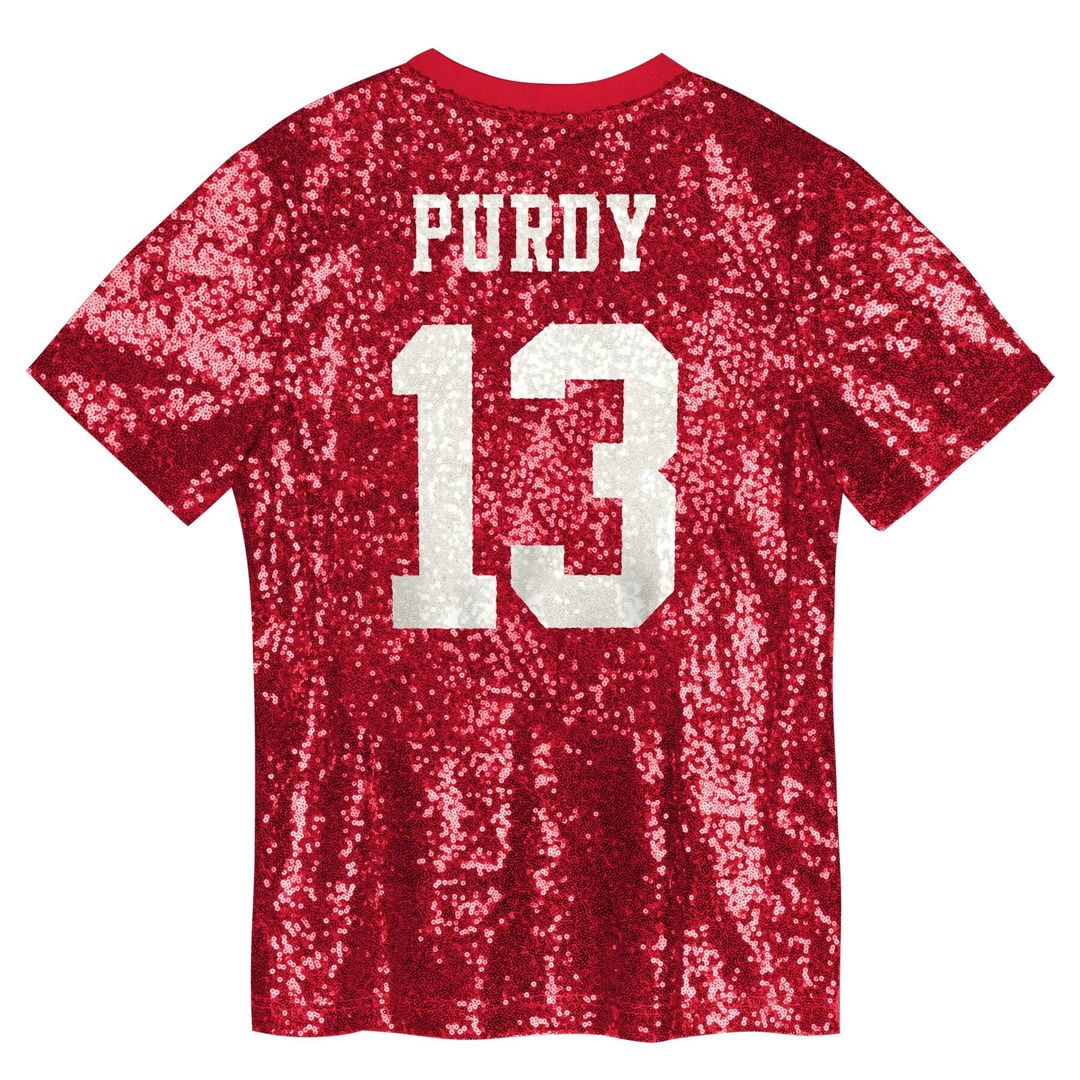 Brock Purdy San Francisco 49ers Girls Youth Sequin V-Neck Fashion Jersey - Scarlet Official NFL Team Apparel Football Fan Gear
