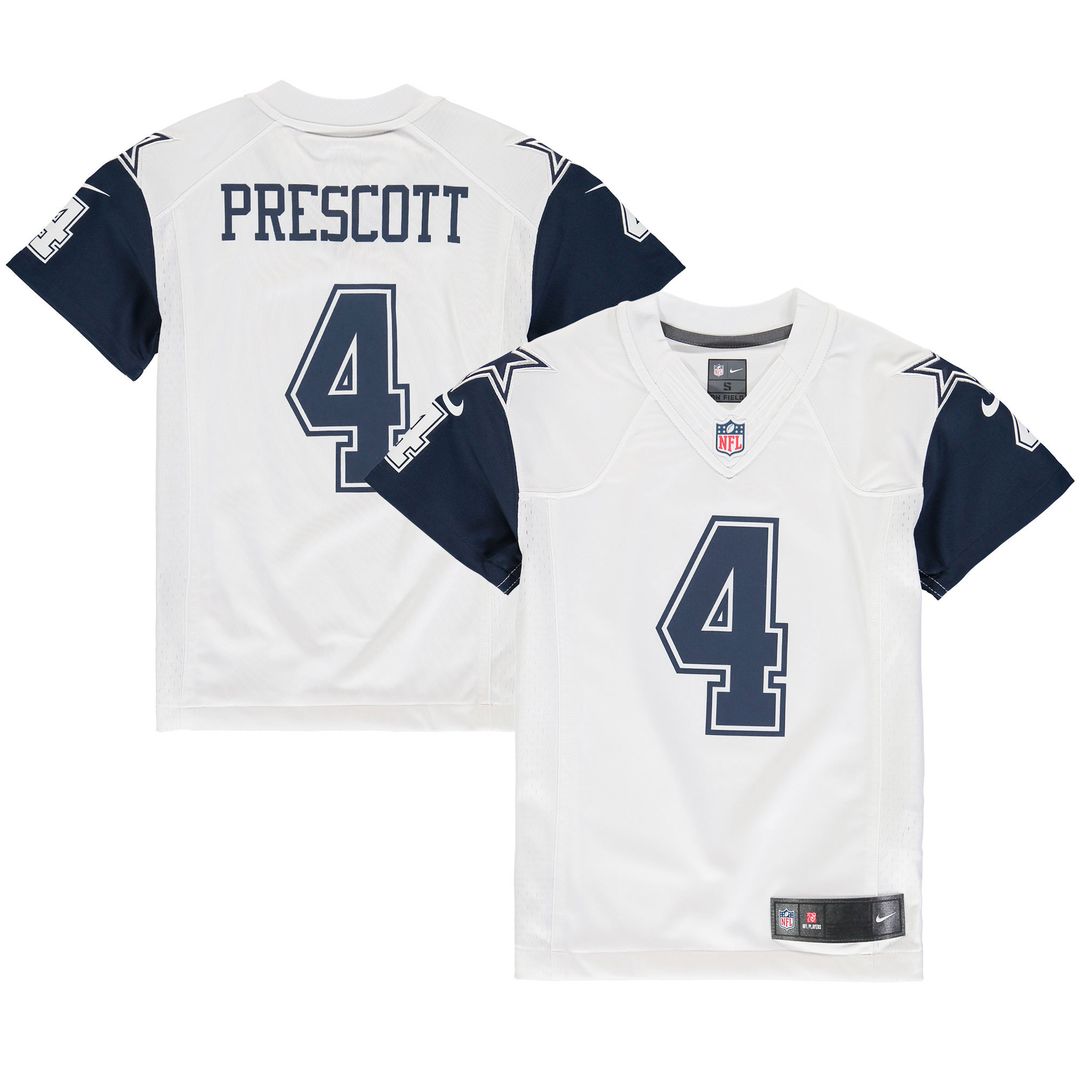 Dak Prescott Dallas Cowboys Nike Youth Color Rush Game Jersey - White Official NFL Team Apparel Football Fan Gear