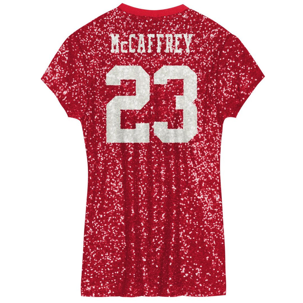 Christian McCaffrey San Francisco 49ers Girls Youth Sequin Player Name & Number V-Neck Dress - Scarlet NFL Fan Gear Popular Style