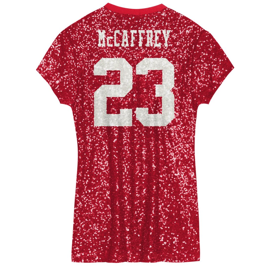 Christian McCaffrey San Francisco 49ers Girls Youth Sequin Player Name & Number V-Neck Dress - Scarlet NFL Fan Gear Popular Style