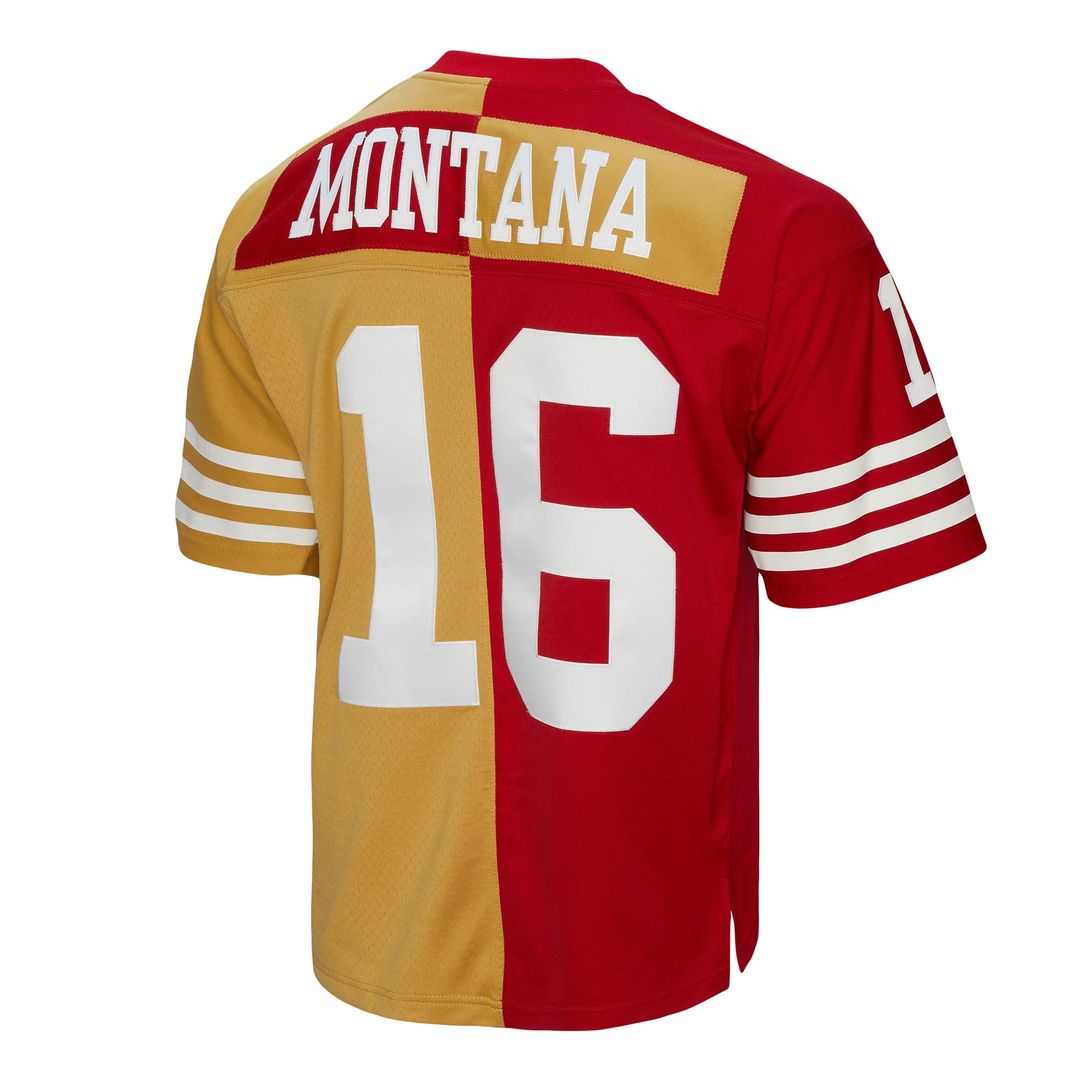 Joe Montana San Francisco 49ers Mitchell & Ness 1990 Split Legacy Replica Jersey - Scarlet/Gold Official NFL Team Apparel Football Fan Gear
