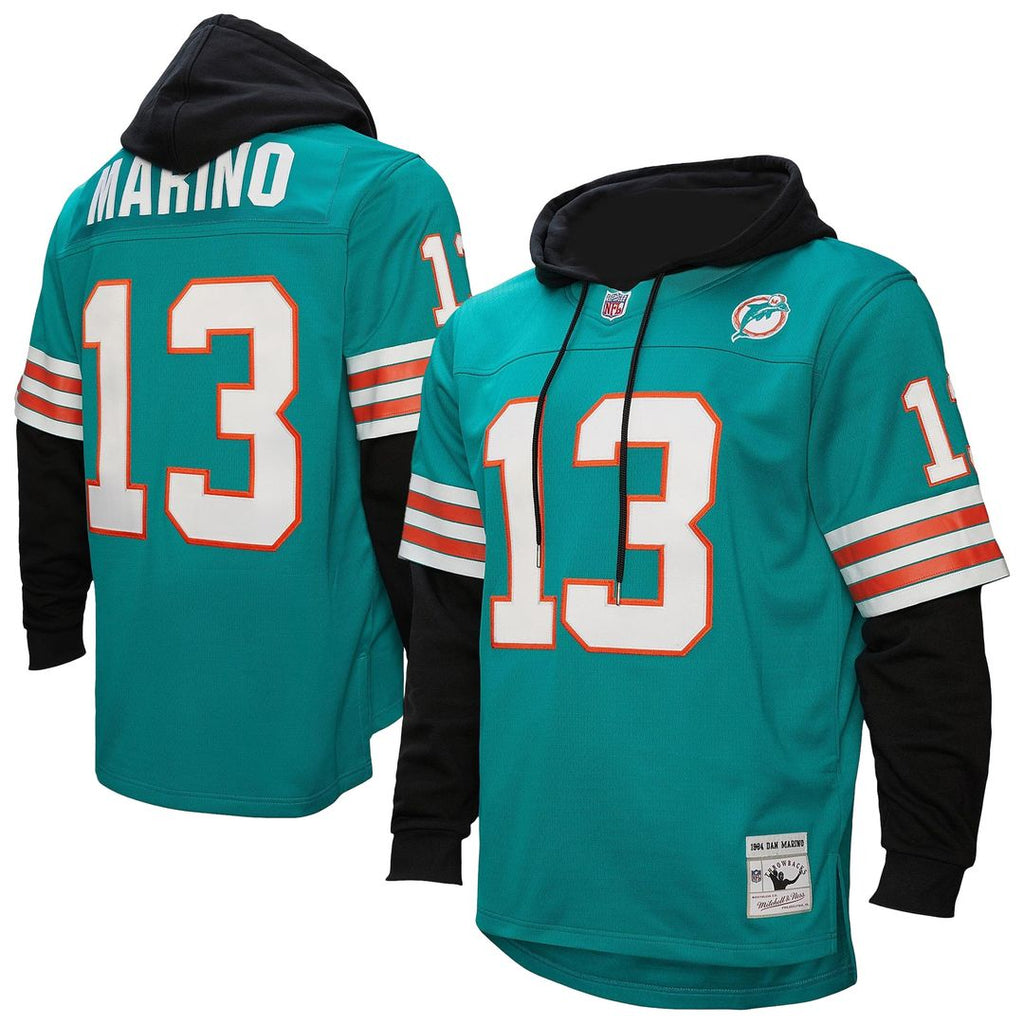 Dan Marino Miami Dolphins Mitchell & Ness Player Name & Number Hoodie Legacy Jersey - Aqua Official NFL Team Apparel Football Fan Gear