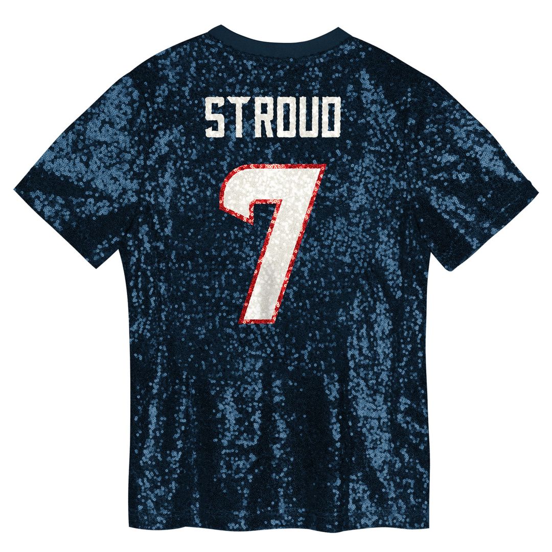 C.J. Stroud Houston Texans Girls Youth Sequin V-Neck Fashion Jersey - Navy Official NFL Team Apparel Football Fan Gear