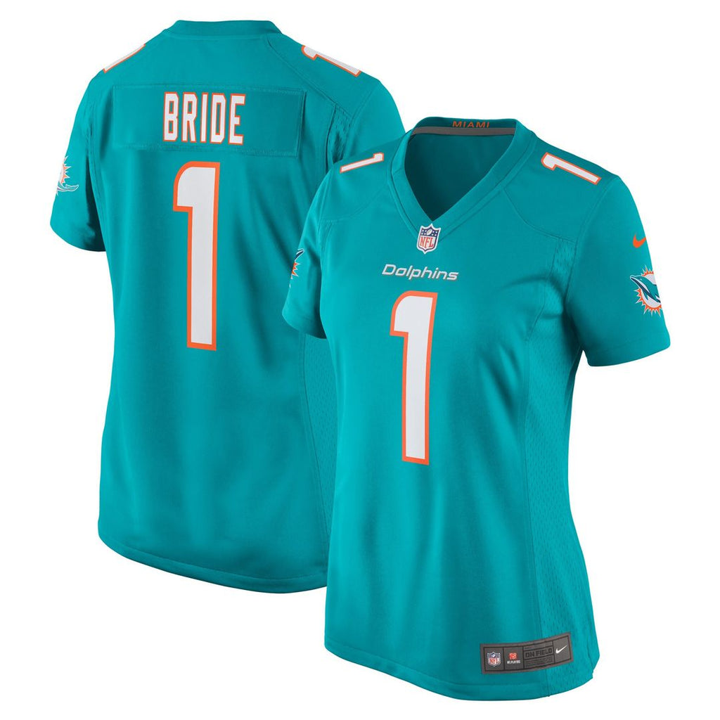 Number 1 Bride Miami Dolphins Nike Women's Game Jersey - Aqua Official NFL Team Apparel Football Fan Gear