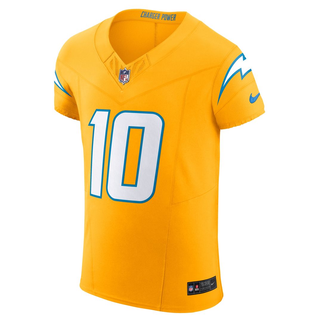 Justin Herbert Los Angeles Chargers Nike Alternate Charger Power Vapor F.U.S.E. Elite Jersey - Gold Official NFL Team Apparel Football Fan Gear